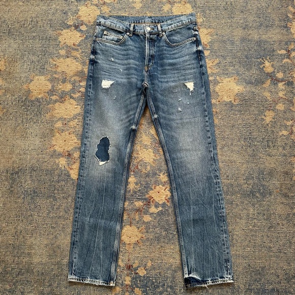 NWT Sandro Washed Destroy Slim Fit Jeans in Blue Vintage Denim 30 - Picture 2 of 4